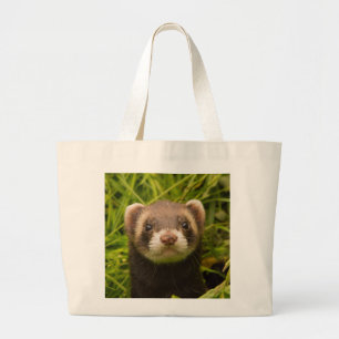 Cute Brown Ferret in the Grass Large Tote Bag