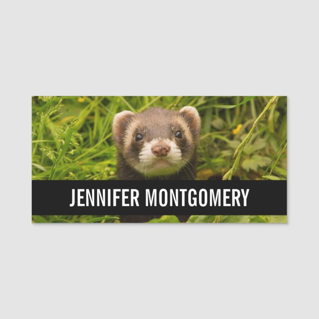 Cute Brown Ferret in the Grass Name Tag (Front)