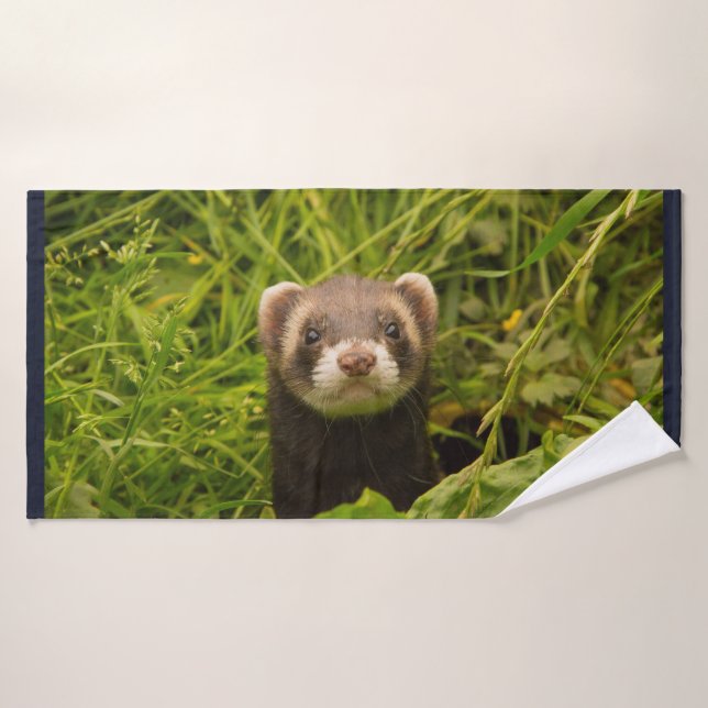 Cute Brown Ferret in the Grass Photo Bath Towel Set (Bath Towel)