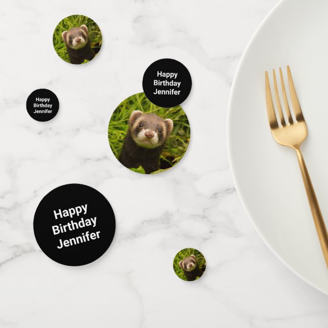 Cute Brown Ferret in the Grass Photo Birthday Confetti (Group)