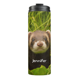 Cute Brown Ferret in the Grass Photo Thermal Tumbler