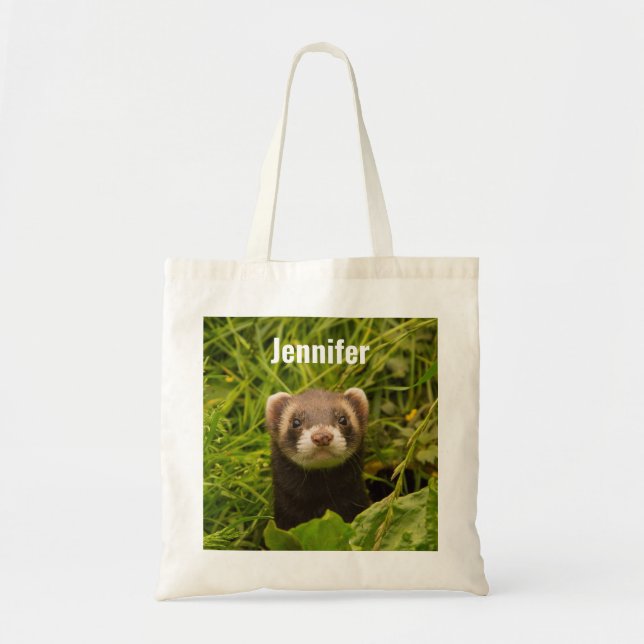 Cute Brown Ferret in the Grass Tote Bag (Front)