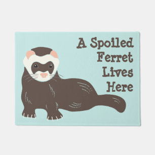 Cute Brown Ferret Mint Green Custom Welcome Mat