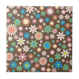 Cute Brown Flower Power Pattern Tile