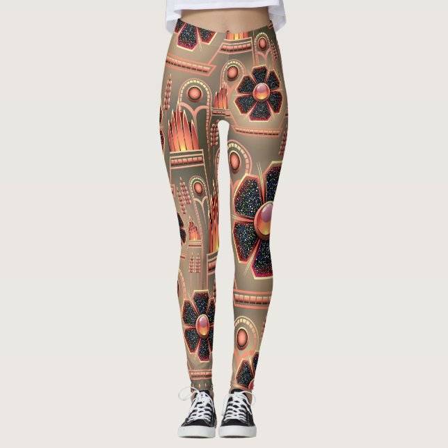 cute brown flowers and perles leggings (Front)