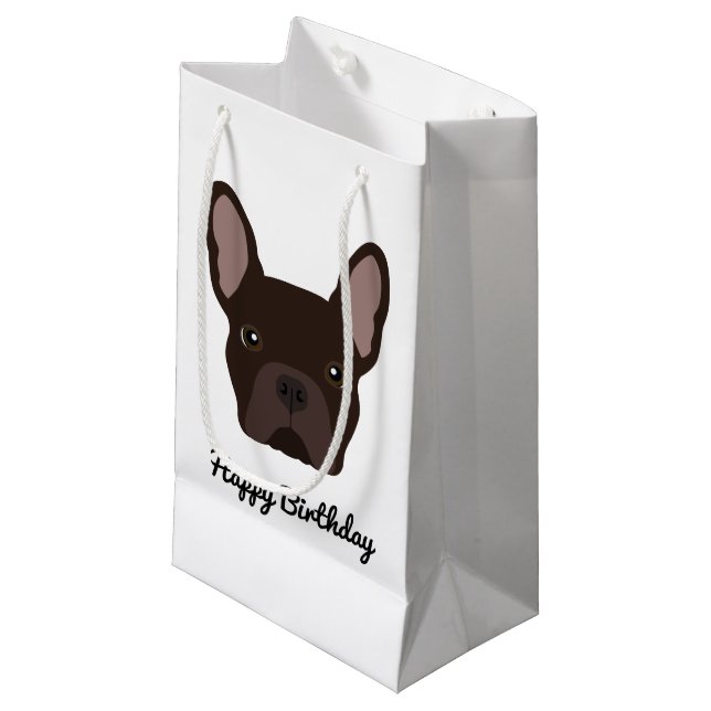 Cute Brown French Bulldog Birthday Small Gift Bag (Front Angled)