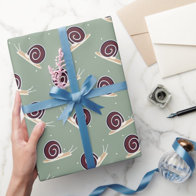 Cute Brown Garden Snails & White Swiss Dots Wrapping Paper (Gifting)