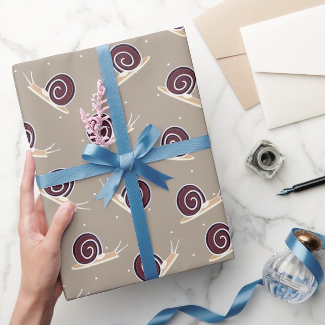 Cute Brown Garden Snails & White Swiss Dots Wrapping Paper (Gifting)