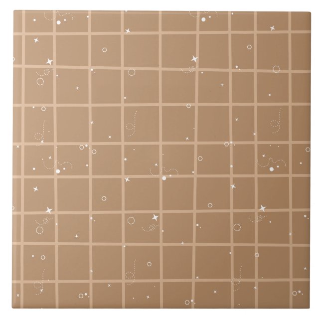 Cute Brown Gingham Ceramic Tile (Front)