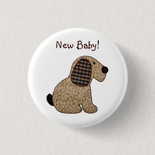 Cute Brown Gingham Patchwork Puppy Dog 3 Cm Round Badge