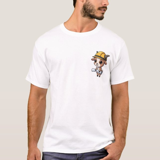 Cute Brown Goat Construction Worker T-Shirt (Front)