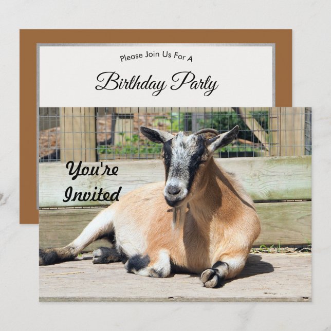Cute Brown Goat Sleeping Photo Birthday Invitation (Front/Back)