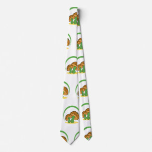 Cute Brown Green Cartoon Mushroom Fungi Art Tie