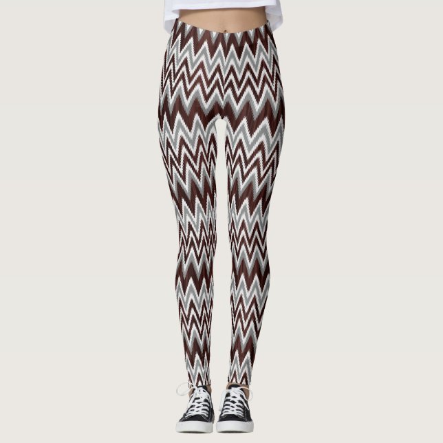 Cute brown grey zigzag stripes leggings (Front)