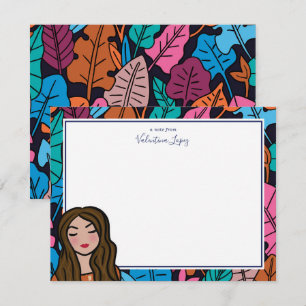 Cute Brown Hair Lady Cartoon Character Card