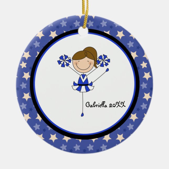 Cute Brown Haired Cheerleader Christmas Ornament (Front)