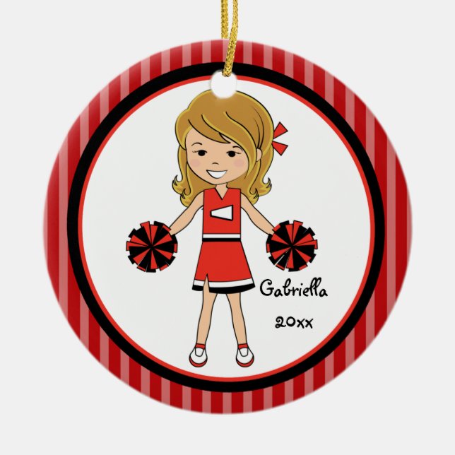 Cute Brown Haired Cheerleader Christmas Ornament (Front)