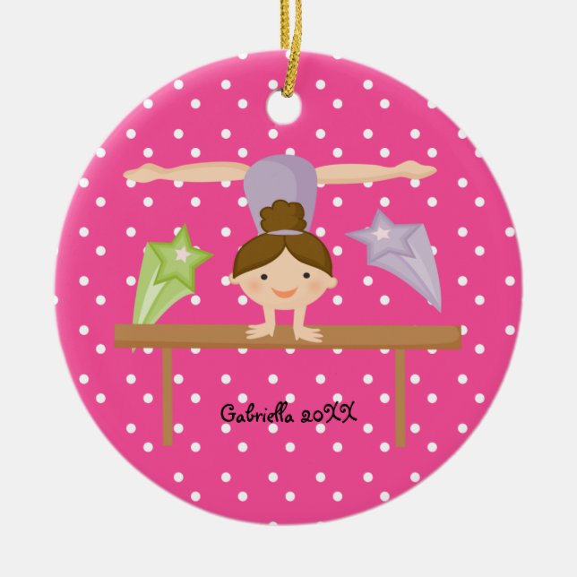 Cute Brown Haired Gymnast  Christmas Ornament (Front)
