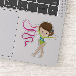 Cute Brown Haired Rhythmic Gymnast With Ribbon