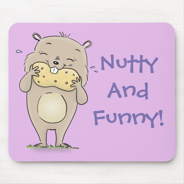 Cute brown hamster eating a peanut lilac cartoon mouse mat (Front)