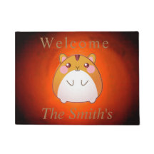 Cute Brown Hamster Family Welcome Door Mat