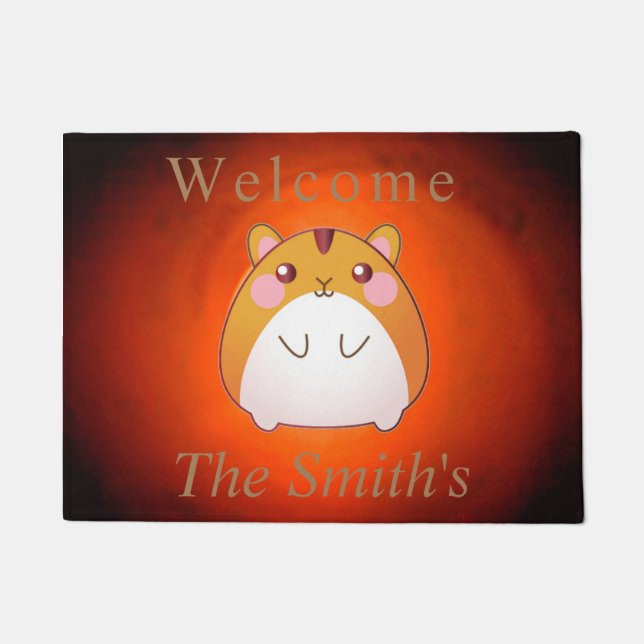 Cute Brown Hamster Family Welcome Door Mat (Front)