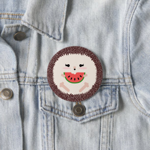 Cute Brown Hedgehog Eating Watermelon Slice 7.5 Cm Round Badge
