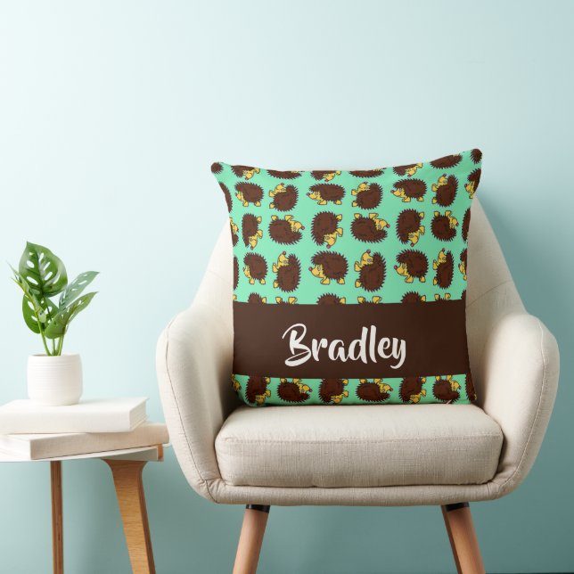 Cute brown hedgehogs on blue cushion (Chair)