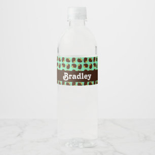 Cute brown hedgehogs on blue water bottle label