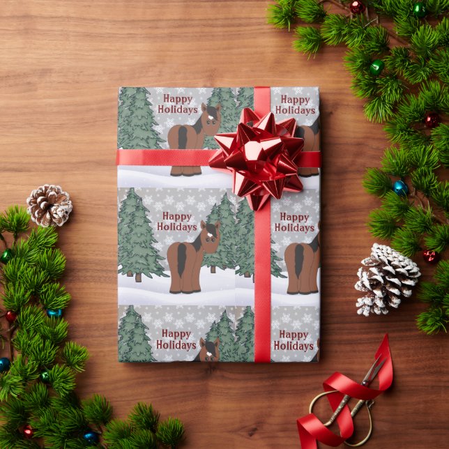 Cute Brown Horse Happy Holidays Christmas Wrapping Paper (Holiday Gift)