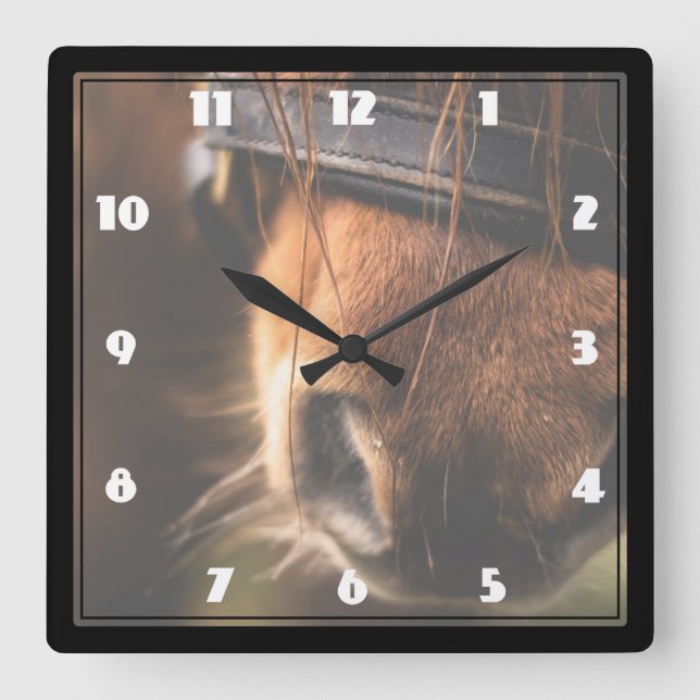 Cute Brown Horse Nose Square Wall Clock (Front)