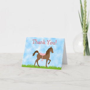 Cute Brown Horse with Pink Saddle Thank You Card