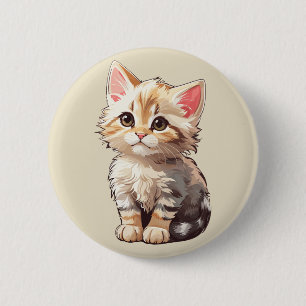 Cute Brown Kawaii Kitten 6 Cm Round Badge