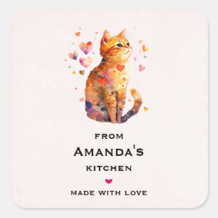 Cute Brown Kitten in a Teacup Kitchen Square Sticker