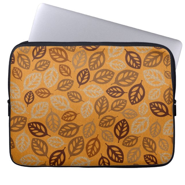 Cute brown leaves pattern laptop sleeve (Front)