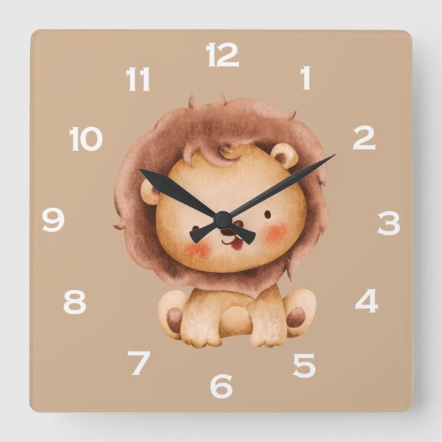 Cute Brown Lion  Square Wall Clock (Front)