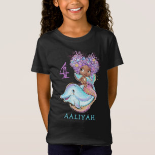 Cute Brown Mermaid with Dolphin Birthday T-Shirt