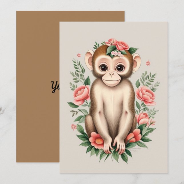 Cute Brown Monkey  Thank You Card (Front/Back)