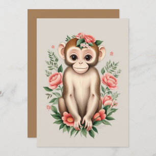 Cute Brown Monkey  Thank You Card