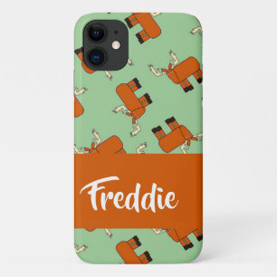 Cute brown moose pattern on green iPhone 11 case