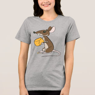 Cute Brown Mouse Holding A Piece Of Cheese Tri-Blend Shirt
