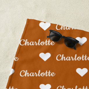 Cute Brown Name Heart Pattern Bath or Beach Towel