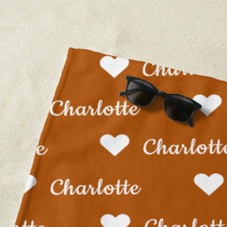 Cute Brown Name Heart Pattern Bath or Beach Towel