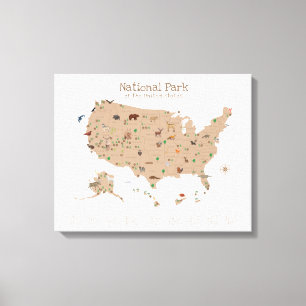 Cute Brown National Park Map Woodland Nursery  Canvas Print