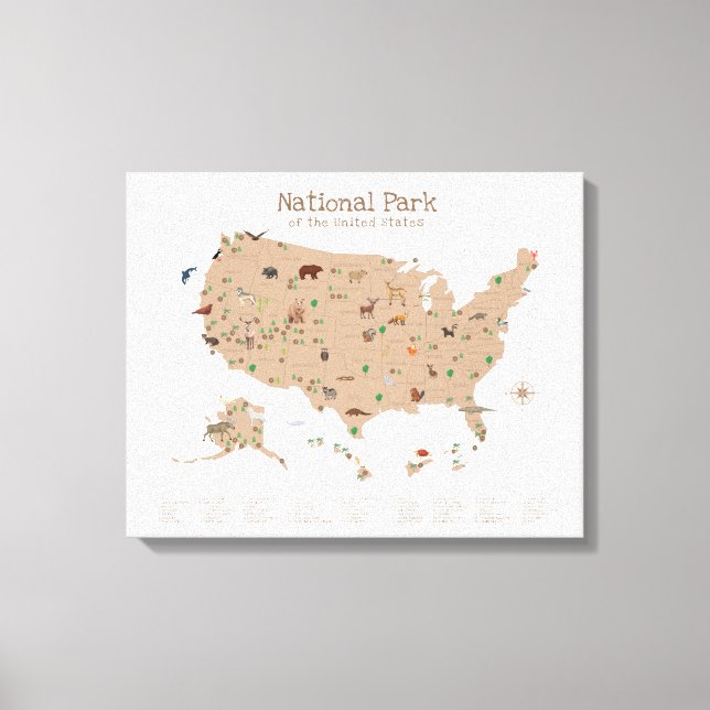 Cute Brown National Park Map Woodland Nursery  Canvas Print (Front)