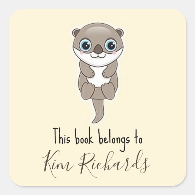 Cute brown otter cream square sticker (Front)