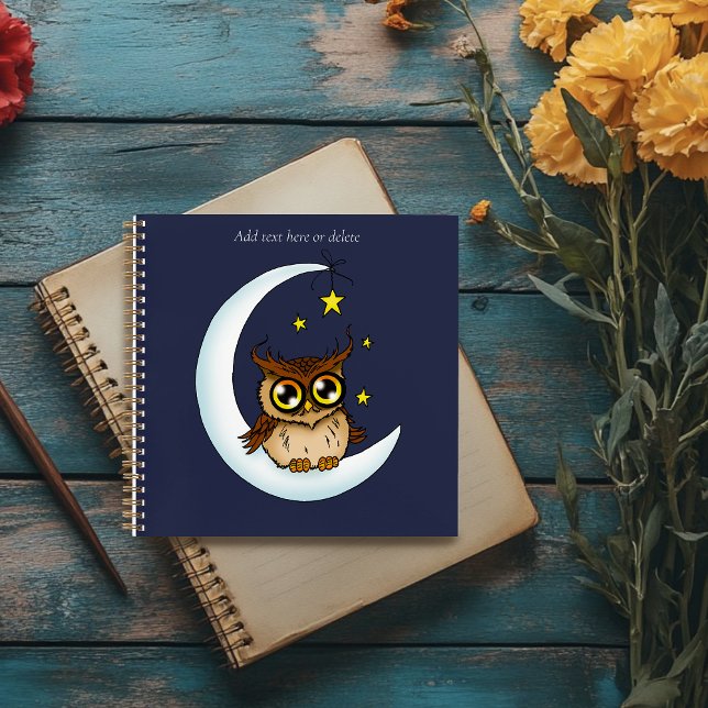 Cute Brown Owl Crescent Moon Stars Blue Notebook (Creator Uploaded)