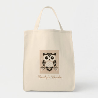Cute brown owl personalised library book tote bag