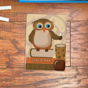 Cute Brown Owl Teacher Rectangular Button