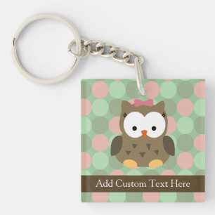 Cute Brown Owl w/Pink Bow Key Ring